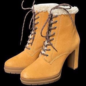 DKNY Darcy Leather Lace-up Mustard Boots